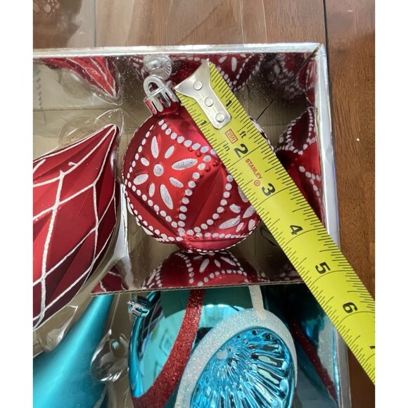 Martha Stewart Living Jumbo 8pc Ornament Set Blue Red Silver Glitter Christmas - Picture 14 of 14